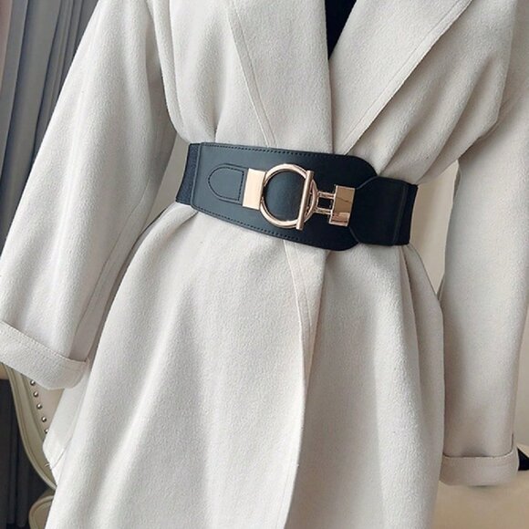 Black Elevated contemporary Women\'s Waist Gold Buckle Belt main image 6